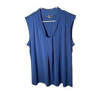 Dana Buchman Tank Top Women's XL Blue Sleeveless V-Neck Career Shirt Solid
